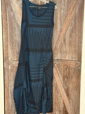 Porto Sleeveless Geometric Print A-Line Dress — Teal & Black US M